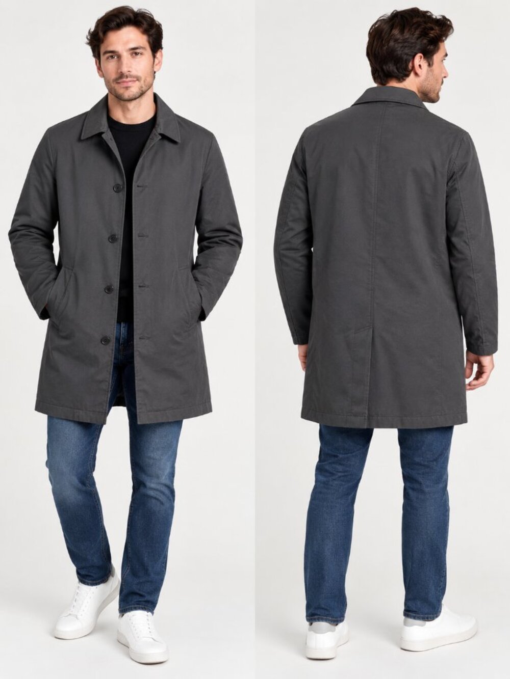 Mango MNG Man Men’s Black Cotton Blend Long Coat Jacket Size S